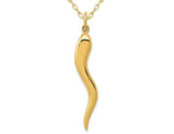 14K Yellow Gold Large Solid Italian Horn Pendant Necklace with Chain